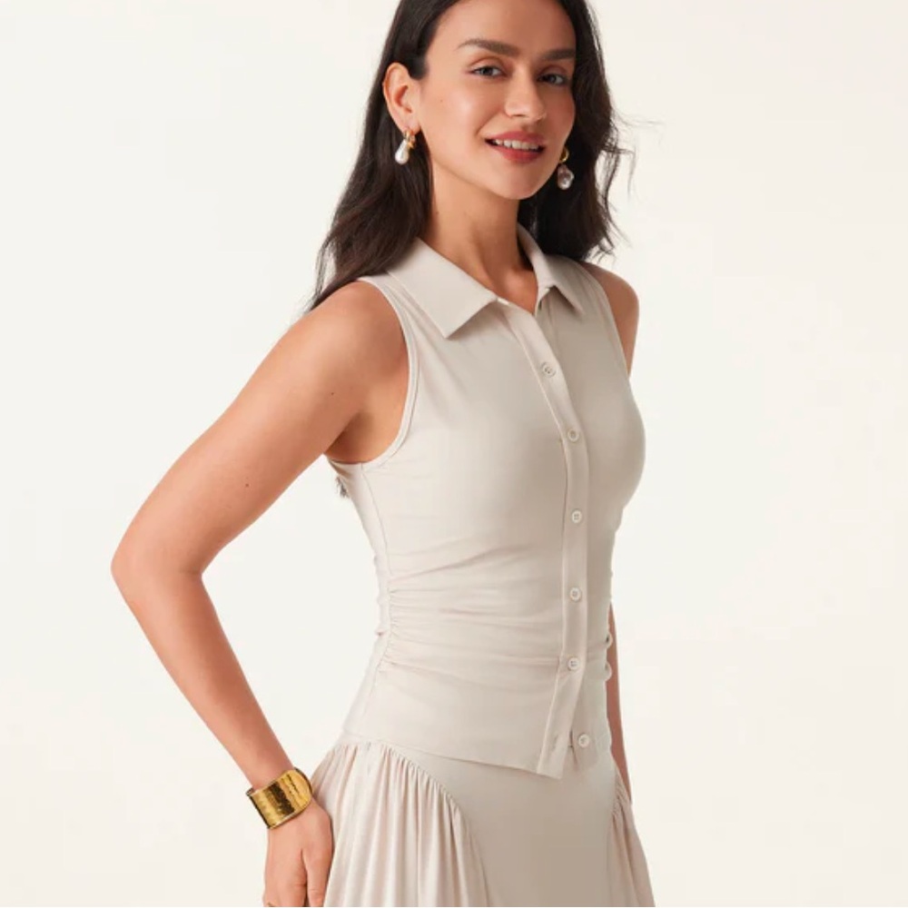 OGL Women's Ruched Button-Down Tank Top